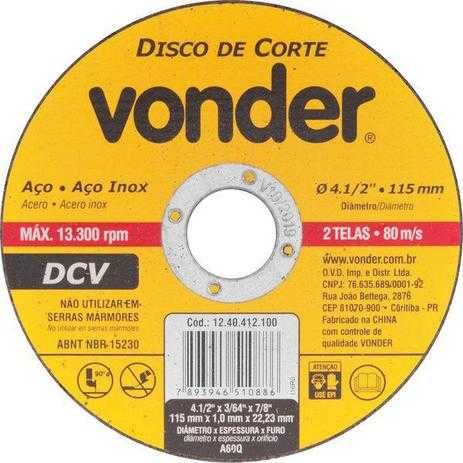 Disco Corte Inox 41/2 115 X 1.0 X 22,2mm Vonder