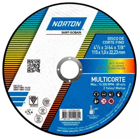 Disco Corte Multicorte 41/2 115x1.0x22,3mm Norton