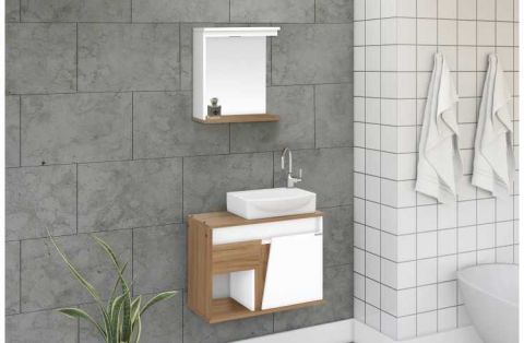 Armario Banheiro Kit Sicilia 67,5cm Nogal Rorato