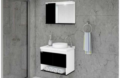 Armario Banheiro Kit Bergamo 63,5cm Preto Rorato