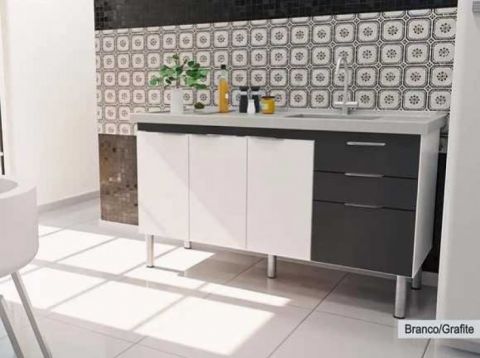 Gabinete Cozinha Fit 144cm - Branco/grafite - Fimap