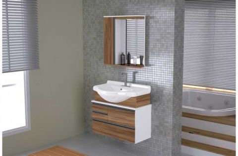 Armario Banheiro Kit Firenze 83,5cm Nogal Sevilha