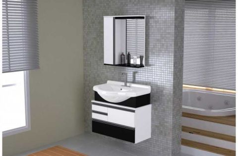 Armario Banheiro Kit Firenze 83,5cm Preto