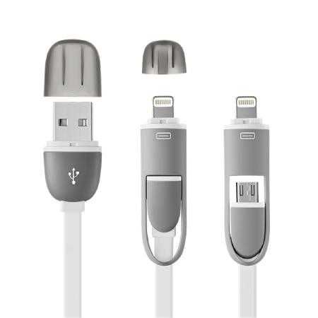 Cabo 2 Em 1 Usb Com Adaptador Para Iphone Branco - Wi334