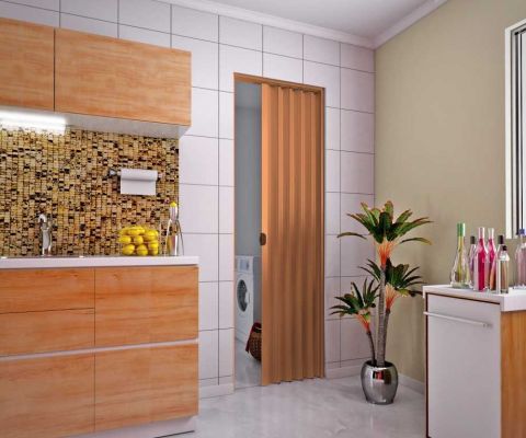 Porta Sanfonada Pvc 80 X 210cm Mogno - Plasbil