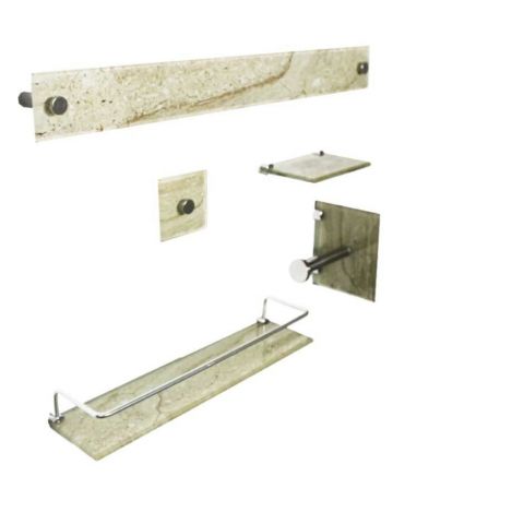 Kit Banheiro Suporte Organizador Vidro Marmore Travertino - Vmex