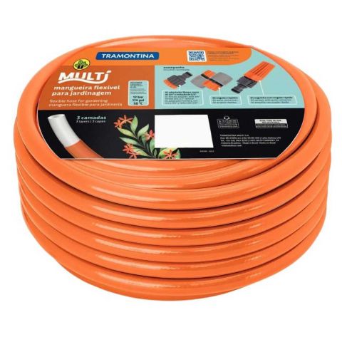 Mangueira Multi 1/2" Laranja 20 Metros + Kit 4 Pecas Tramont
