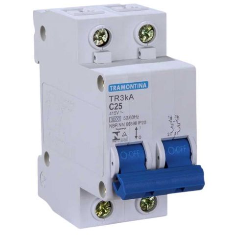 DISJUNTOR DIN BIPOLAR - C25 - BRANCO - 50/60HZ - TRAMONTINA