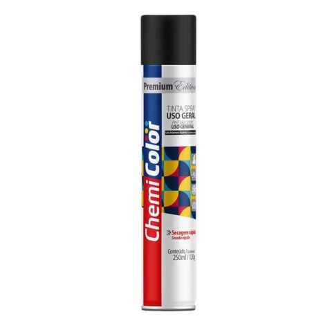Tinta Spray Uso Geral - Fosco - Preto 250ml - Chemicolor