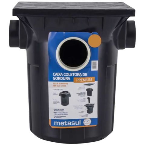 Caixa Gordura Premium Cesto e Tampa 41.2Lt - Preto - Metasul