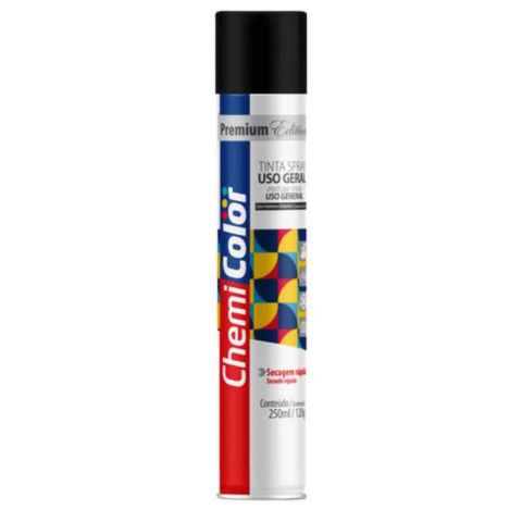 Tinta Spray Uso Geral Semi-brilho Preto 250ml - Chemicolor 