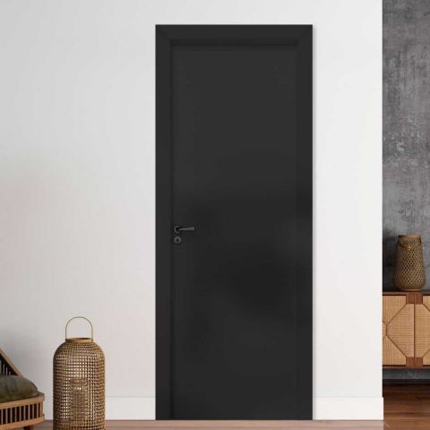 Kit Porta Acabada Preta 215 X 80cm Com Vista E Acessórios - Grantok