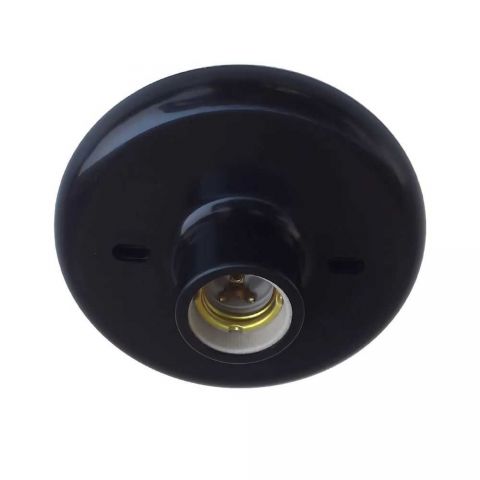 Plafon Plastico Com Soquete Porcelana E-27 - Preto - Reue