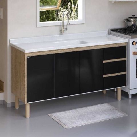 Gabinete De Cozinha 144cm Preto - Rorato