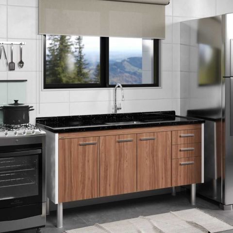 Gabinete De Cozinha Valenza 154cm Nogal Sevilha - Rorato