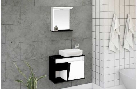Kit Armario Banheiro Suspenso Sicilia 67cm Preto - Rorato