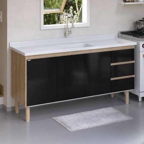 Gabinete De Cozinha 154cm Preto - Rorato