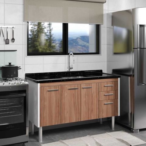 Gabinete De Cozinha Valenza 144cm Nogal Sevilha - Rorato