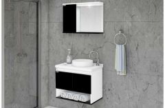 Armario Banheiro Kit Bergamo 63,5cm Preto Rorato