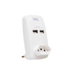 Plug 2p+t Adaptador Com 2 Tomadas Usb + 1 Tomada 2p+t 10a Mg