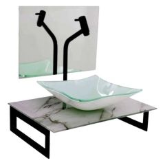 Gabinete Vidro 40cm Com Cuba - Gb40 - Calacata Branco - Vmex