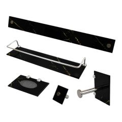 Kit Banheiro Suporte Organizador Vidro Calacata Preto - Vmex