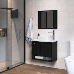 Gabinte Banheiro Kit Treviso Pia Quinto 63cm Preto - Rorato