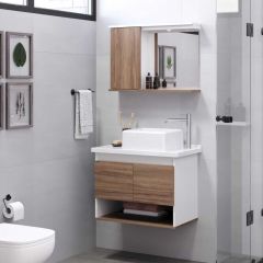 Gabinete Banheiro Kit Bergamo Pia Quinto 63cm Nogal - Rorato